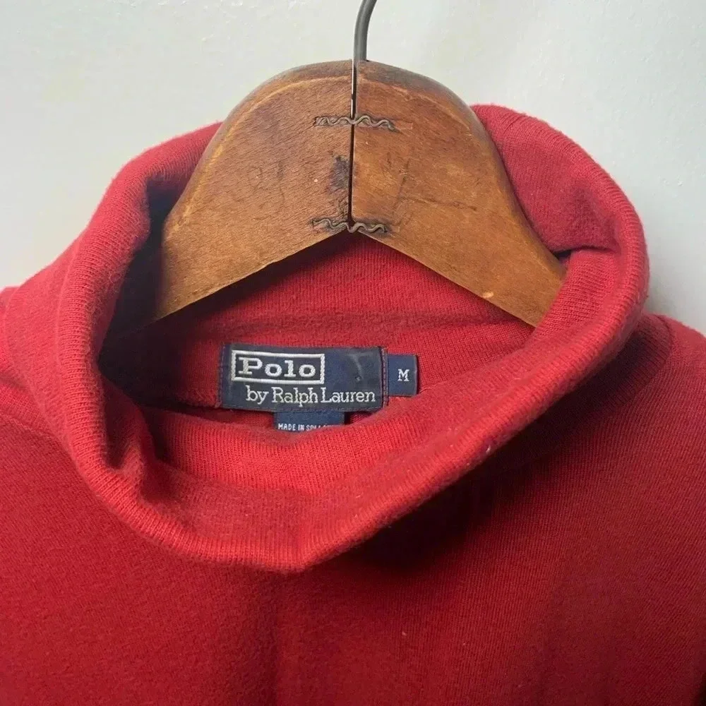 Men’s Ralph Lauren Polo Turtleneck Bear Sweater - 100% Cotton - Red Size Large - Picture 6 of 8